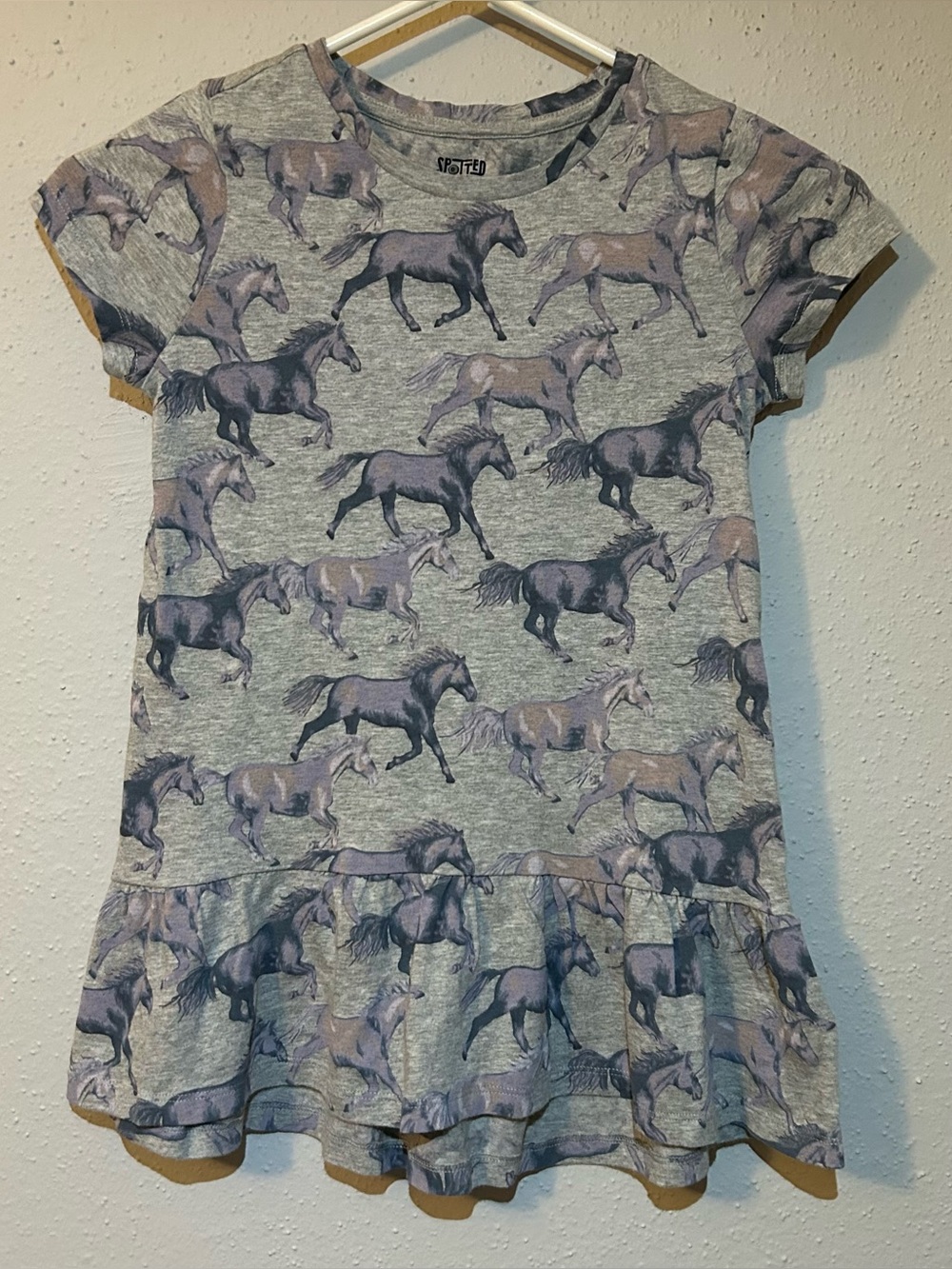 Spotted Zebra Girls Horse Print Peplum Top - Size M (8)